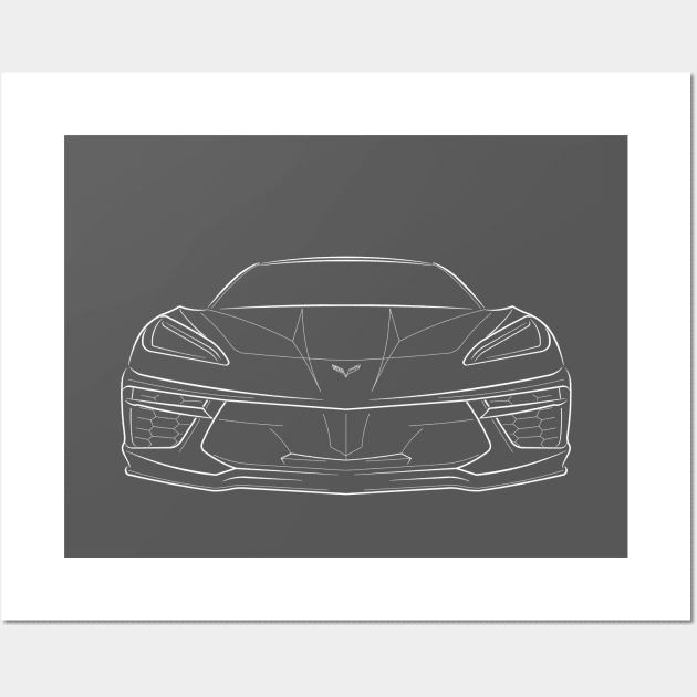 2020 Chevy Corvette Stingray C8 - front stencil, white Wall Art by mal_photography